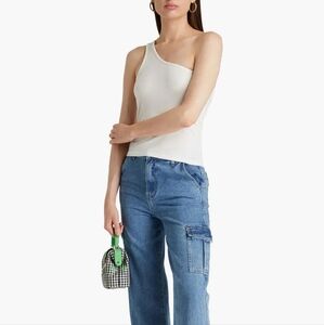 NWT Maje White One-Shoulder Ribbed Stretch-Jersey Top SZ3